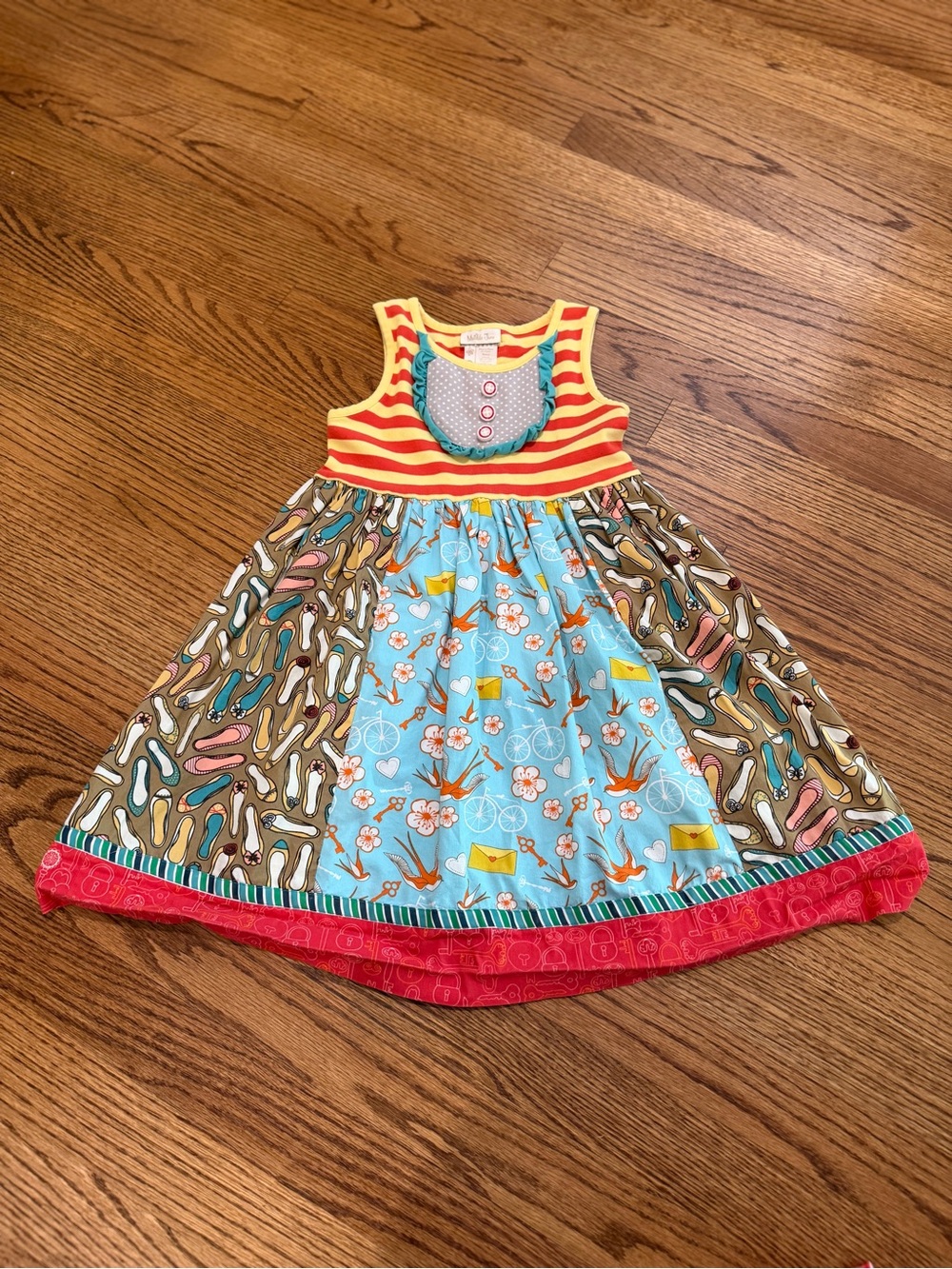 Colorful Mixed-Print Sleeveless Kids Dress - Blue & Yellow